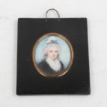 19th century miniature watercolour on ivory, portrait of a woman, unsigned, in original lacquer