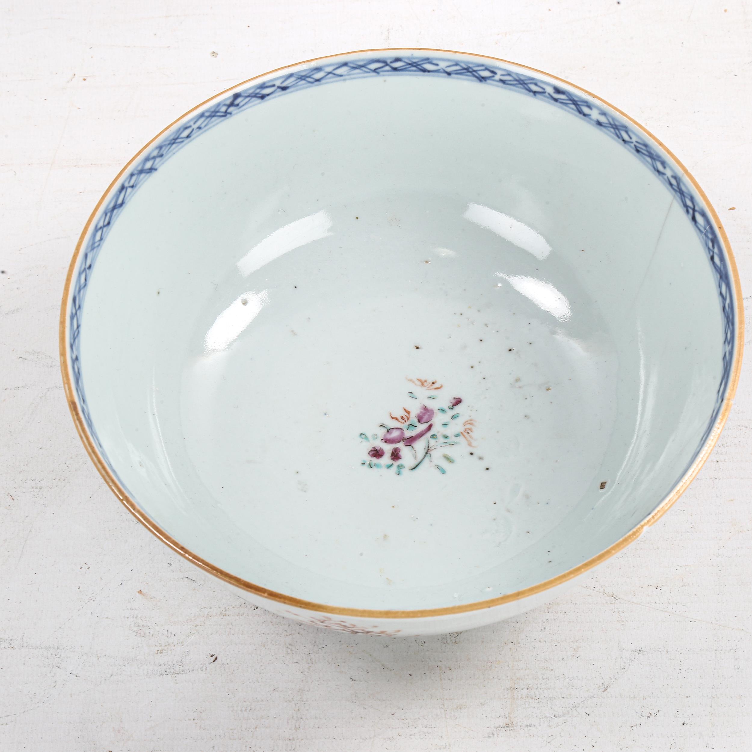 A 19th century Chinese porcelain bowl, with painted enamel figures, diameter 20cm - Image 2 of 3