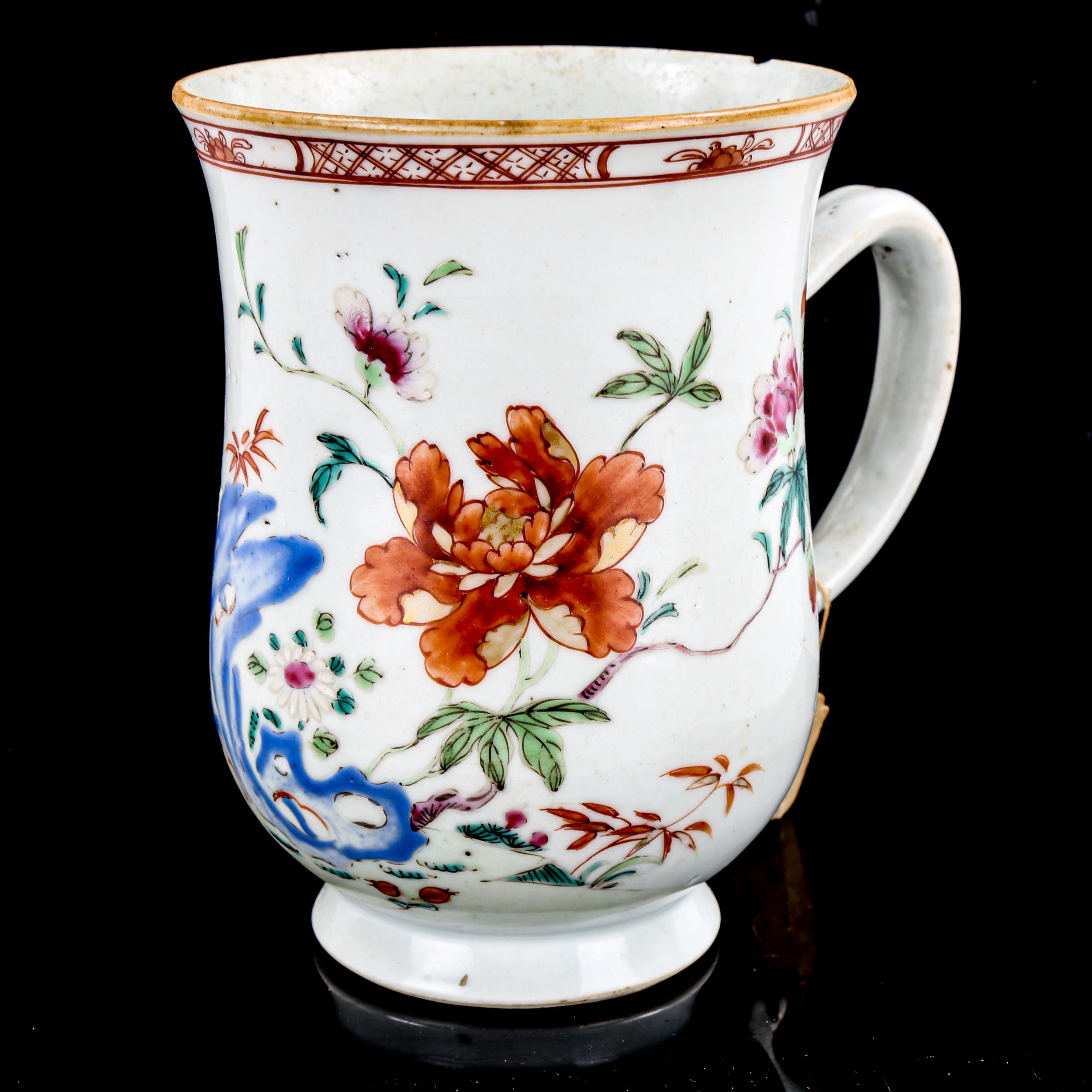 A Chinese white glaze porcelain pint mug, with painted enamel decoration, height 15.5cm