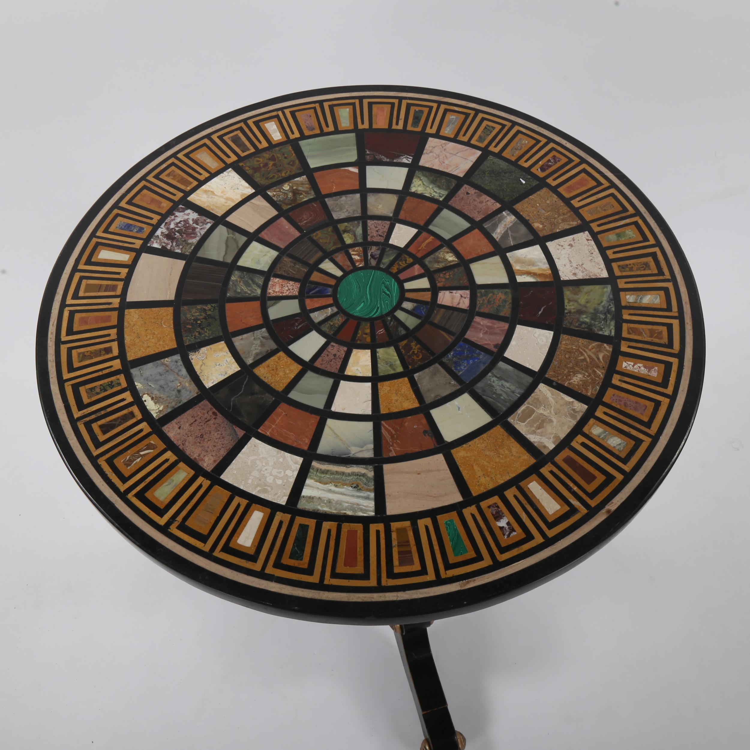 An Italian Pietra Dura specimen hardstone-topped circular centre table, on gilded and ebonised - Image 2 of 3