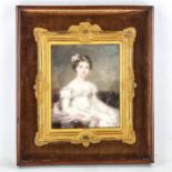 19th century watercolour, portrait of a girl, probably on ivory, unsigned, in original ornate ormolu