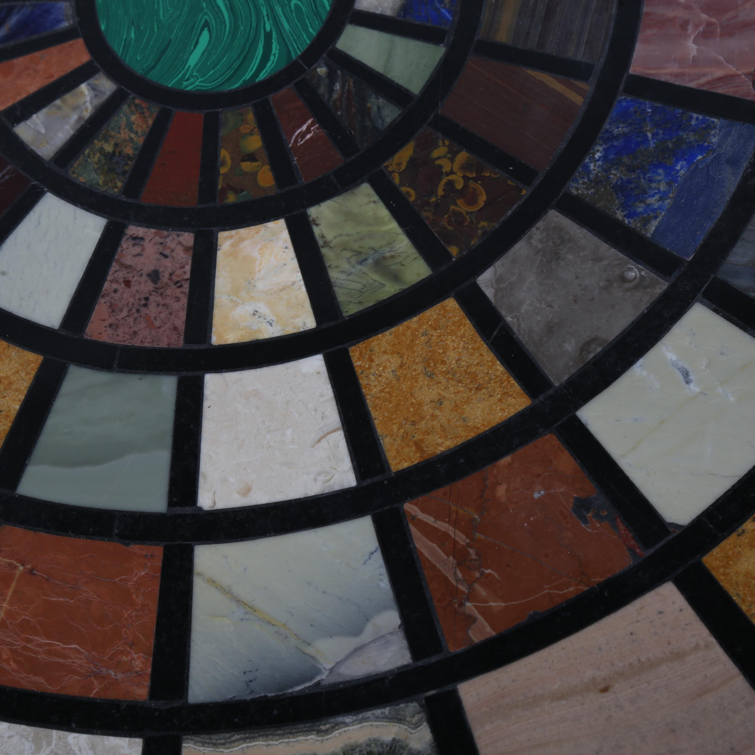 An Italian Pietra Dura specimen hardstone-topped circular centre table, on gilded and ebonised - Image 3 of 3