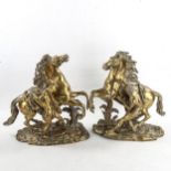 A pair of 19th century polished bronze Marley horse sculptures, height 36cm