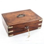 A Georgian mahogany and nickel plate brass-bound travelling box, with inlaid decoration, the