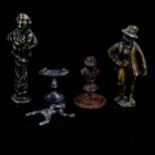A bronze pipe tamper in the form of Lord Nelson, 5.5cm, and group of other miniature bronze and