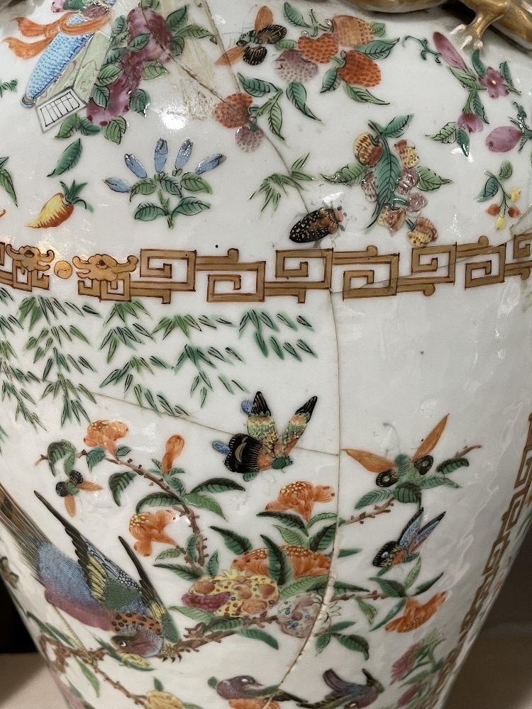 A pair of Chinese 19th century famille rose porcelain vases, with dragon and bird figures to the - Image 9 of 19