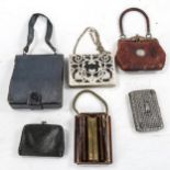 Art Deco brass and enamel combination compact/purse, an opera purse, circa 1920, containing a pair
