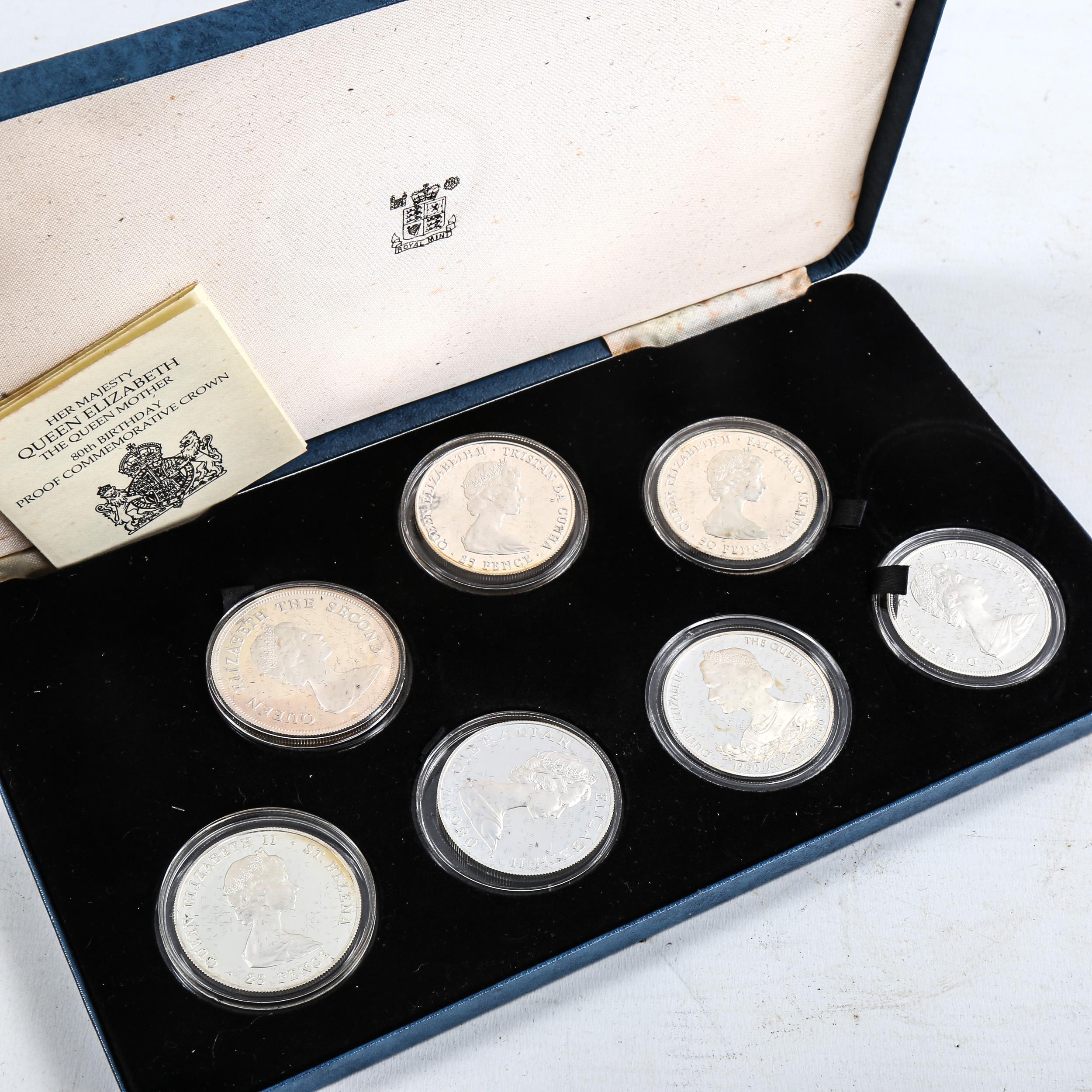 A set of 7 Queen Elizabeth The Queen Mother 80th Birthday proof commemorative crown coin set, by The - Image 3 of 3