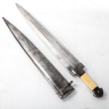 An Antique Russian kindjal dagger, fluted double-edged blade with ivory grip, blade length 39cm,