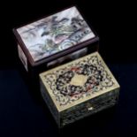 A small 19th century Boulle marquetry inlaid trinket box, width 9cm, and a Chinese mother-of-pearl