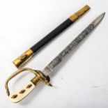 A German Second War Period Forester's dagger, the blade etched with hunting scenes, gilt-brass