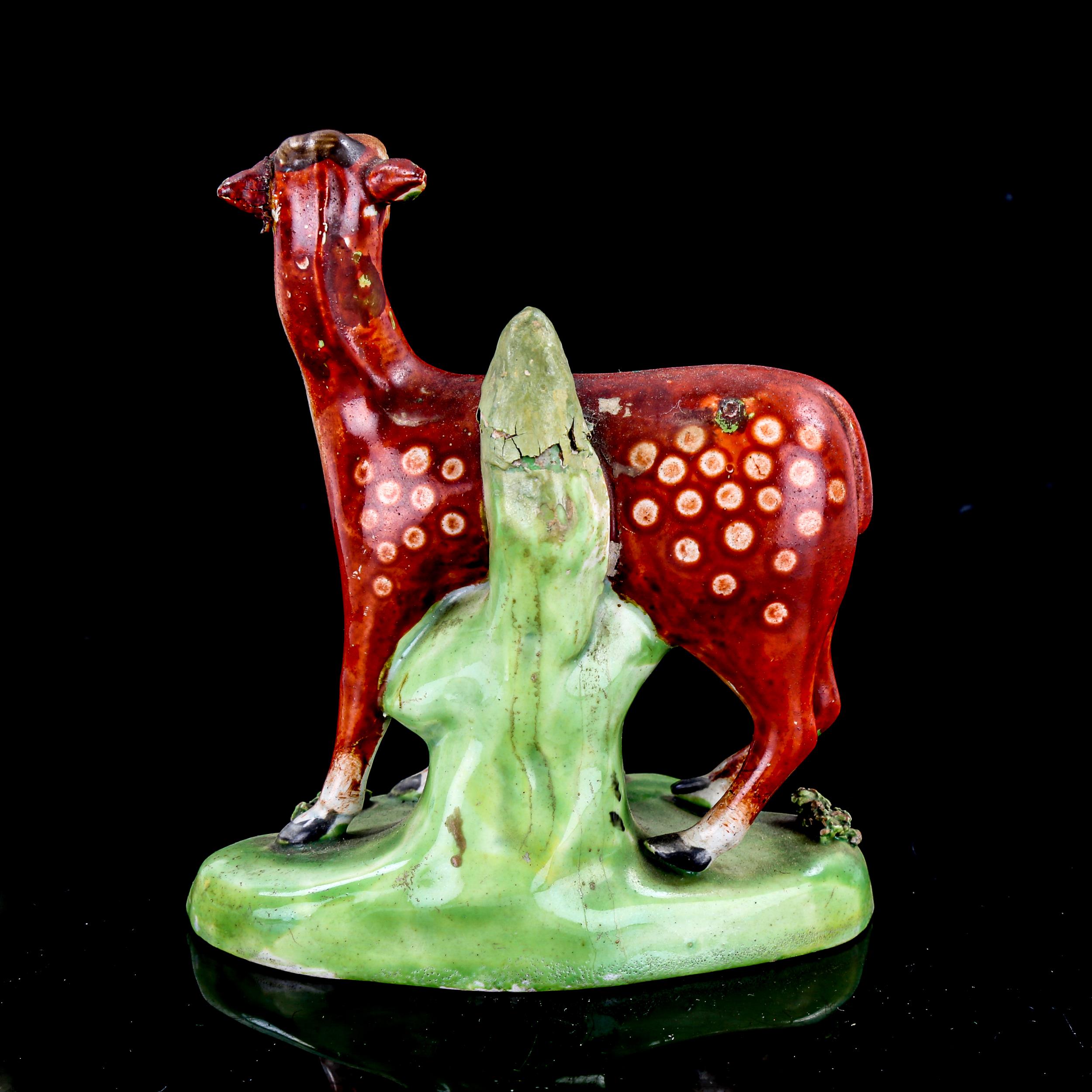 An early Staffordshire Pearlware figure of a deer, height 11.5cm - Image 2 of 3