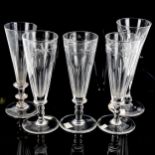 5 various Victorian funnel-shaped glasses, including 3 with foxhunting etched frieze, height 17cm