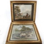 A pair of 19th century watercolours after George Morland, rural scenes, framed, overall 44cm x 50cm