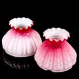 2 Victorian pink overlay glass lamp shades, fitting diameter 14cm (2)