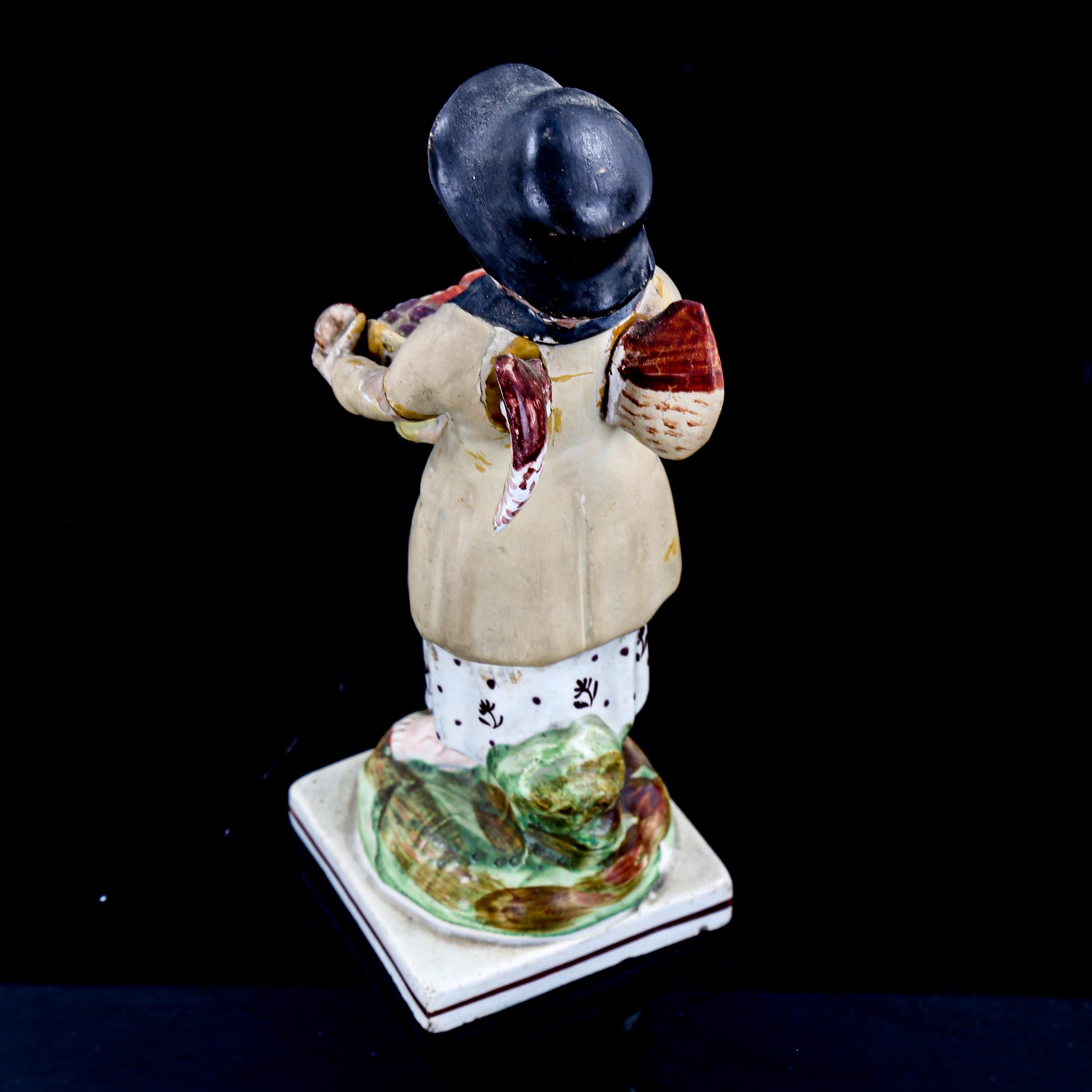 18th century Staffordshire Pearlware figure of a fruit seller, height 16cm (A/F) - Image 2 of 3