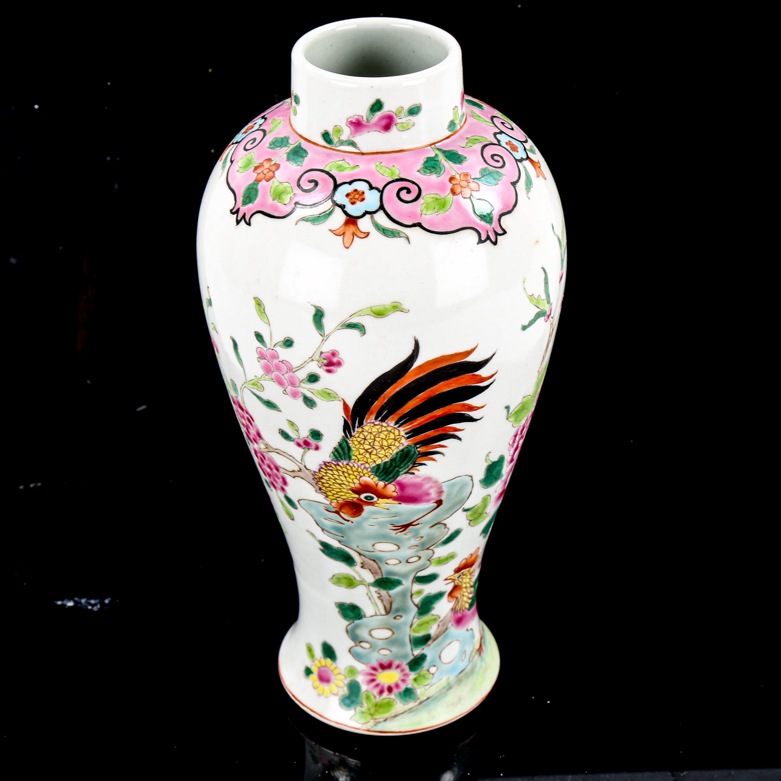 A Chinese white glaze porcelain vase, with enamel exotic birds, height 23cm