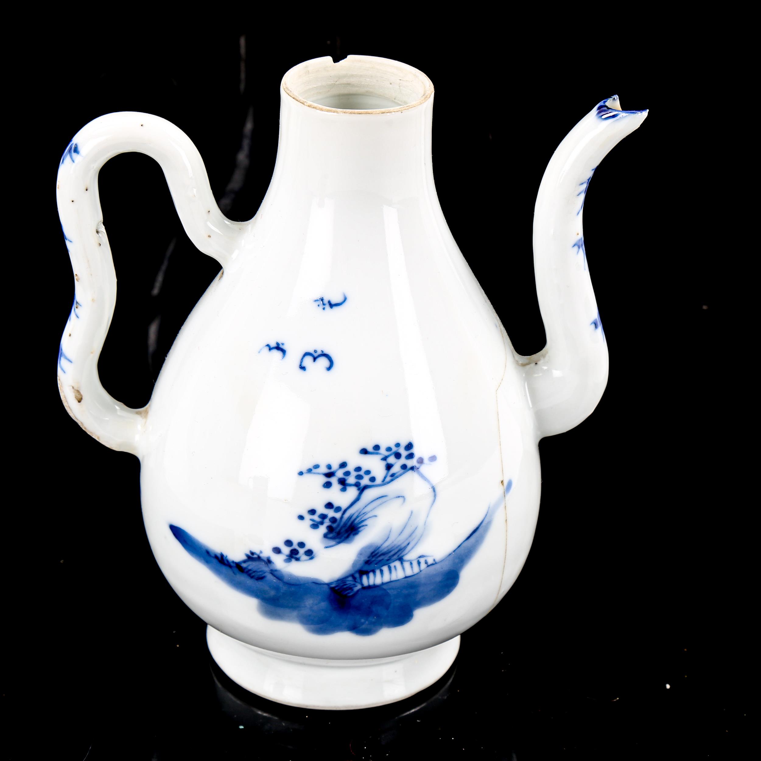 A Chinese blue and white porcelain ewer, with painted figures, height 14cm, and a blue and white - Image 2 of 3