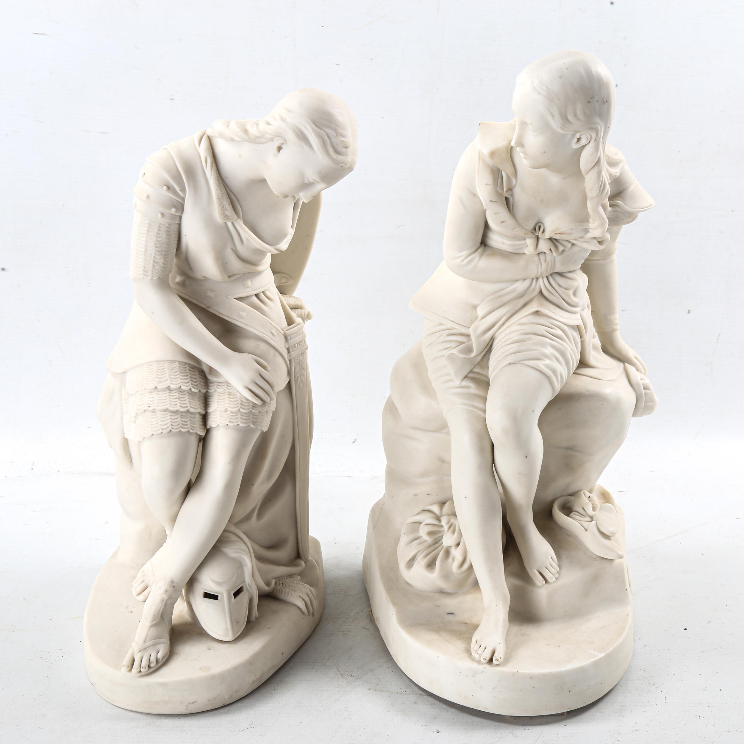 2 similar Minton Parian porcelain Classical figures, modelled by John Bell, height 35cm and 33cm