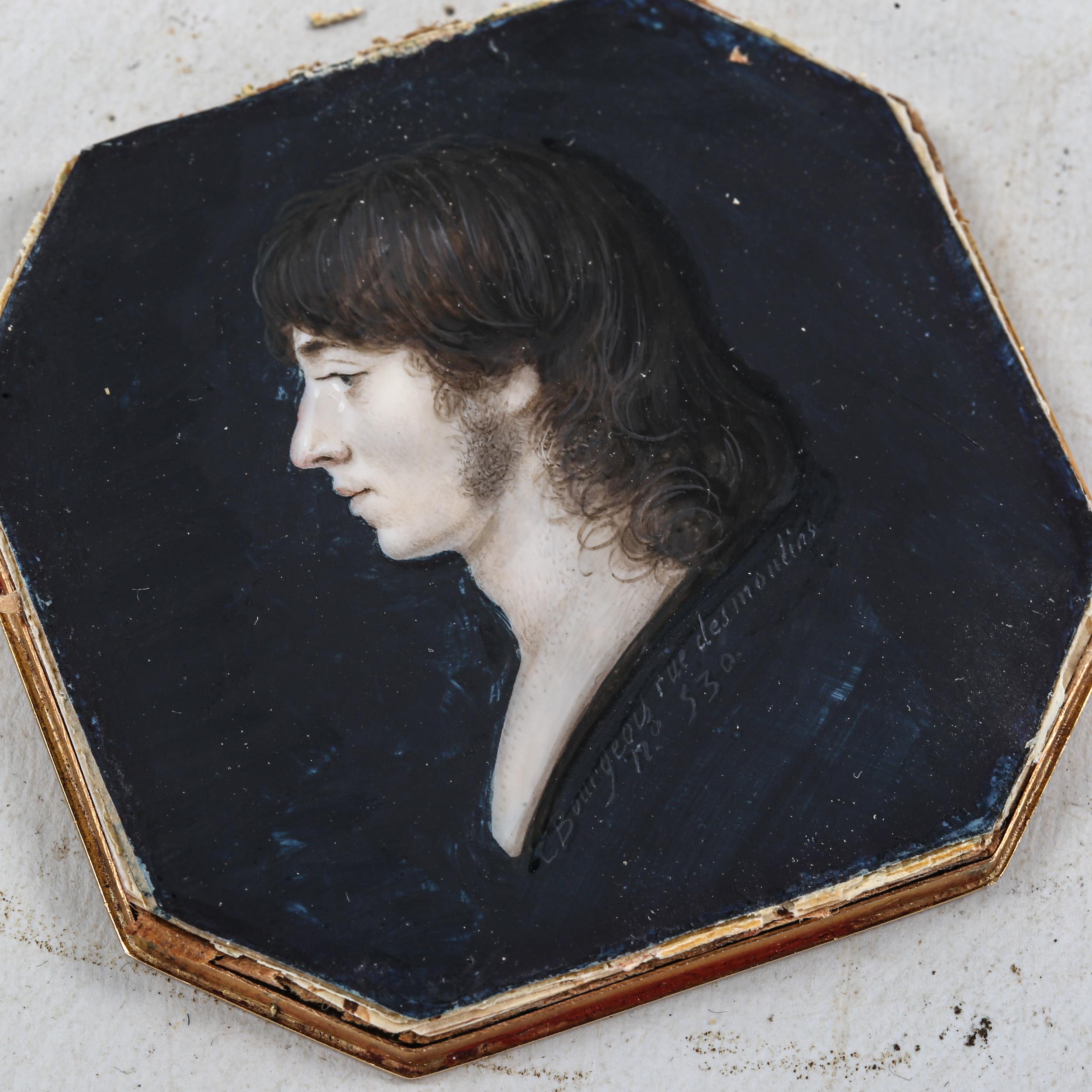 Charles Guillaume Bourgeois (1759-1832), miniature watercolour on ivory, male portrait, titled Rue - Image 3 of 3