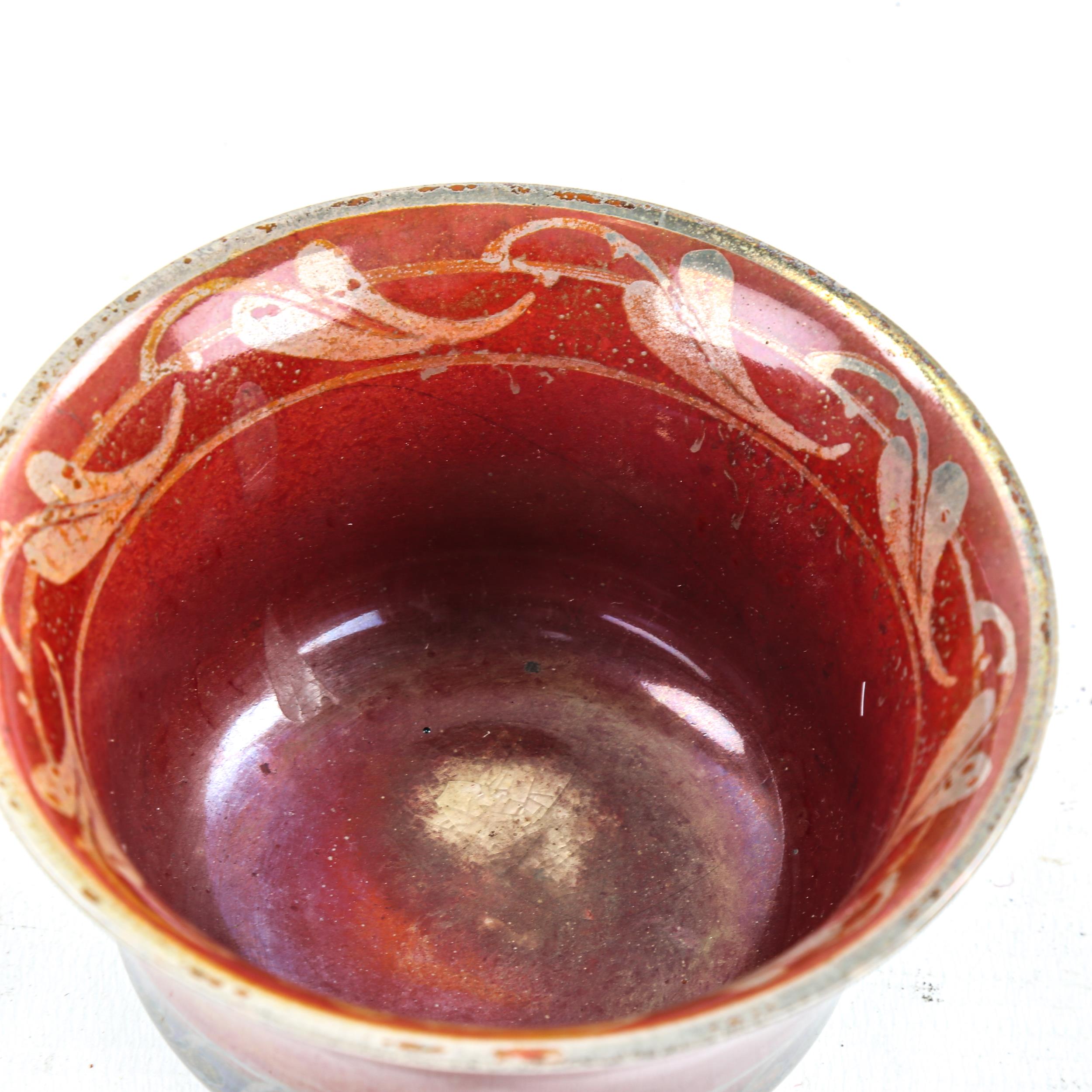 Pilkingtons Royal Lancastrian red and silver lustre glaze bowl, with leaf decoration frieze, - Image 3 of 3