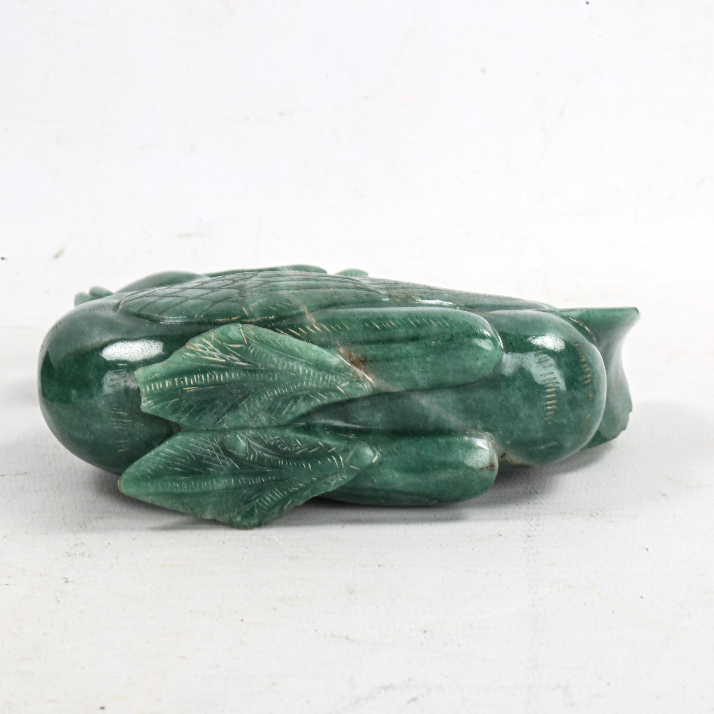 A Chinese carved greenstone bird, on hardwood stand, height 16cm - Image 3 of 3