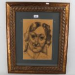 Attributed to Alfred Reth (1884 - 1966), charcoal on brown paper, cubist portrait of a woman,