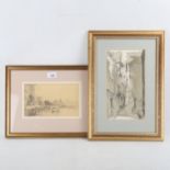 Douglas Smart, 2 pencil sketches, Italian harbour scene, and a street scene, framed (2) Slight paper