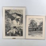 Aram Daolaroolu, 2 pen and ink drawings, country buildings, signed and dated 1970, largest 20" x