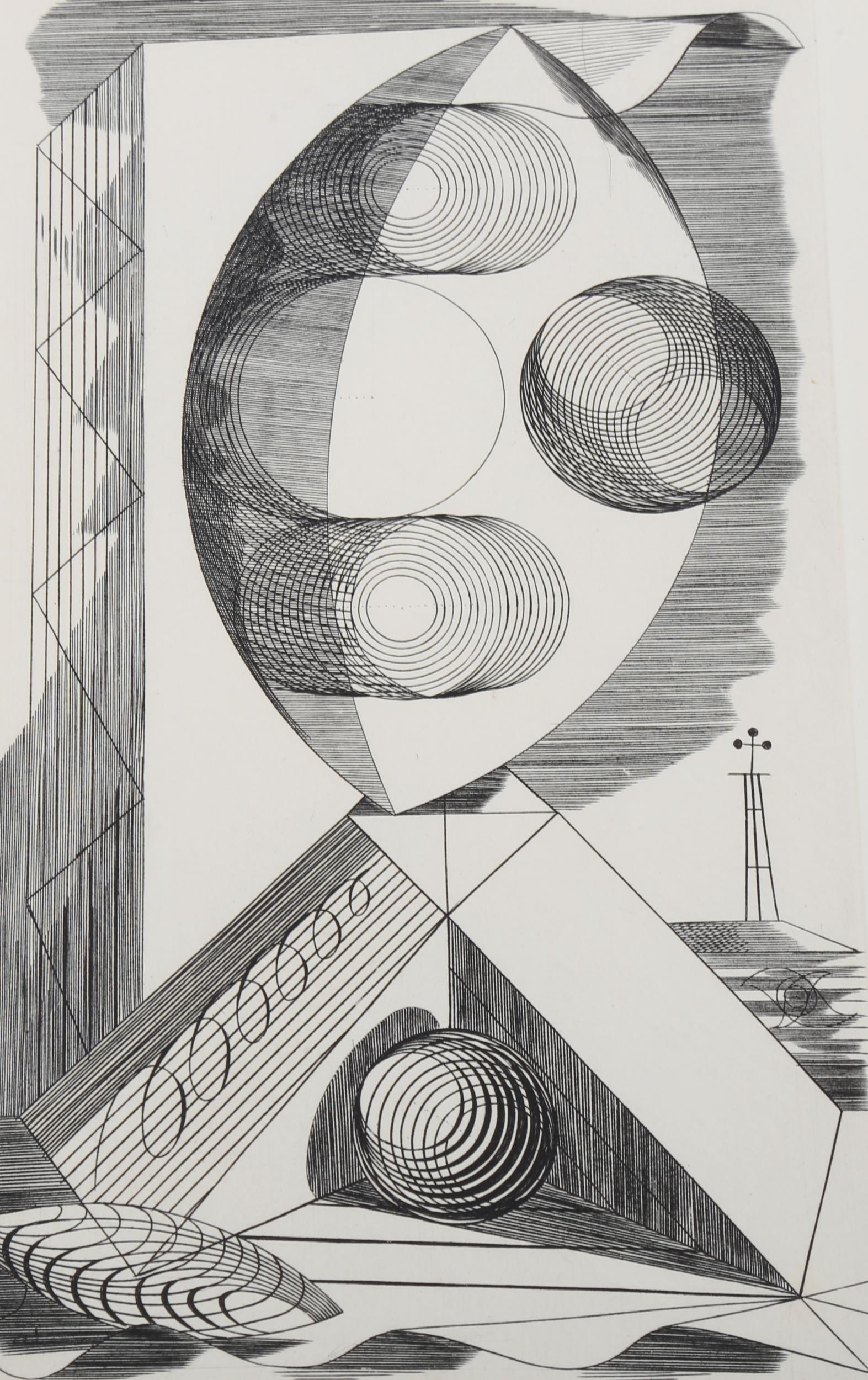 Edward Bawden (1903 - 1989), copper engraving on paper, Abstract Design, 7.75" x 4.5", mounted, from