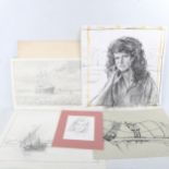 John Worsley, folder of ink and pencil drawings, including book illustrations and portrait