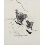 Harry Rowntree, pen and ink drawing, dog chasing a cat, signed, 5.5" x 4.5", framed 1 fox mark