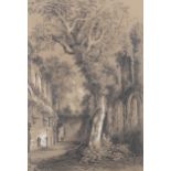 F J Ellis, pencil/chalk, abbey ruins, signed and dated 1868, 15" x 10", mounted Even paper