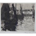 Borlase Smart (1881 - 1947), etching, harbour scene, signed, 5" x 6", mounted Good condition