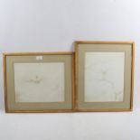 Charles Prosper Sainton, 2 silverpoint etchings, fantasy studies, signed in pencil, 10.5" x 13.5",