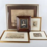 A group of 19th century prints, including a Baxter print of Alexandra Palace, all framed (5) Good