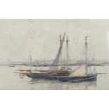 Jules Lessore (1849 - 1892), watercolour, harbour scene, circa 1880s, signed, 14" x 21", framed