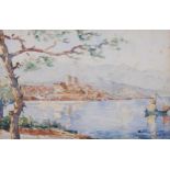 Herante Boshnakian, watercolour, view of Antibes South of France, 6" x 8.5", framed Light foxing