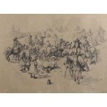 Paul Neuenborn (1866 - 1913), large pen and ink drawing, donkey riding on Brighton beach, signed and