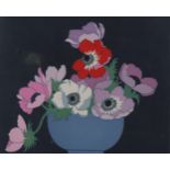 John Hall Thorpe, colour woodcut print, anemones, signed, image 9.5" x 11.5", framed Image is in