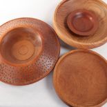 4 20th century turned wood bowls, two signed to base, largest diameter 32cm