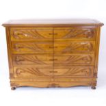 A modern oak chest of 8 short drawers on bun feet, W150cm, H110cm, D49cm