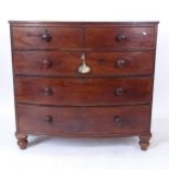 A 19th century mahogany bow-front 5-drawer chest, W109cm, H102cm, D52cm