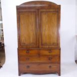 A Regency mahogany 2-section linen press, top converted to hanging space only with no slides,