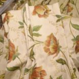 A pair of line curtains, cream ground floral decorated, L210cm, W370cm