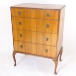 A 1930s walnut chest of 4 drawers, W76cm, H106cm, D47cm