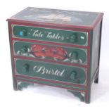 A small painted oak 3-drawer chest, "Tide Tables Bristol", W76cm, H71cm, D43cm