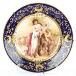 Vienna porcelain cabinet plate, with hand painted Classical scene in blue and gilt border, 24cm