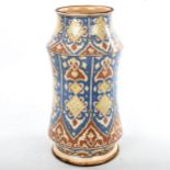 A French pottery albarello, with hand painted and glazed Iznik style decoration, height 26cm No