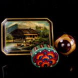 A 19th century trinket box with printed Alpine scene lid, length 13.5cm, a Luzern specimen wood